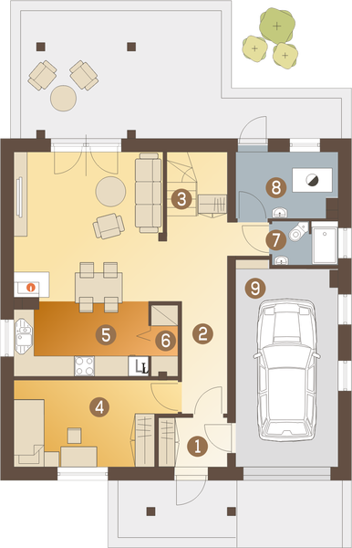Parter projektu Jarząbek III z garażem 1-st. [A]