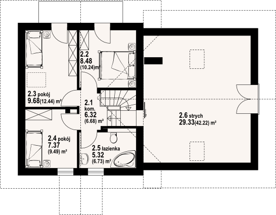 Poddasze projektu Gładyszów mały 2g
