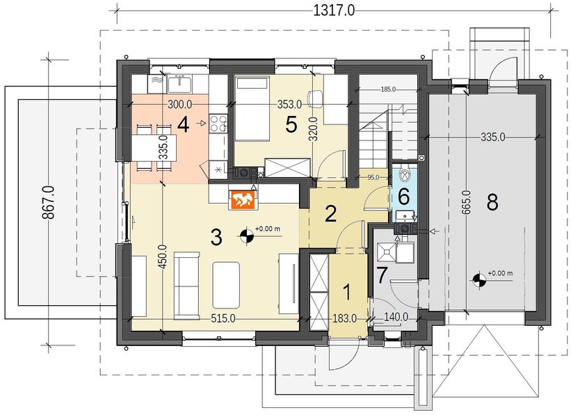 Parter projektu Pinczer 7 z garażem