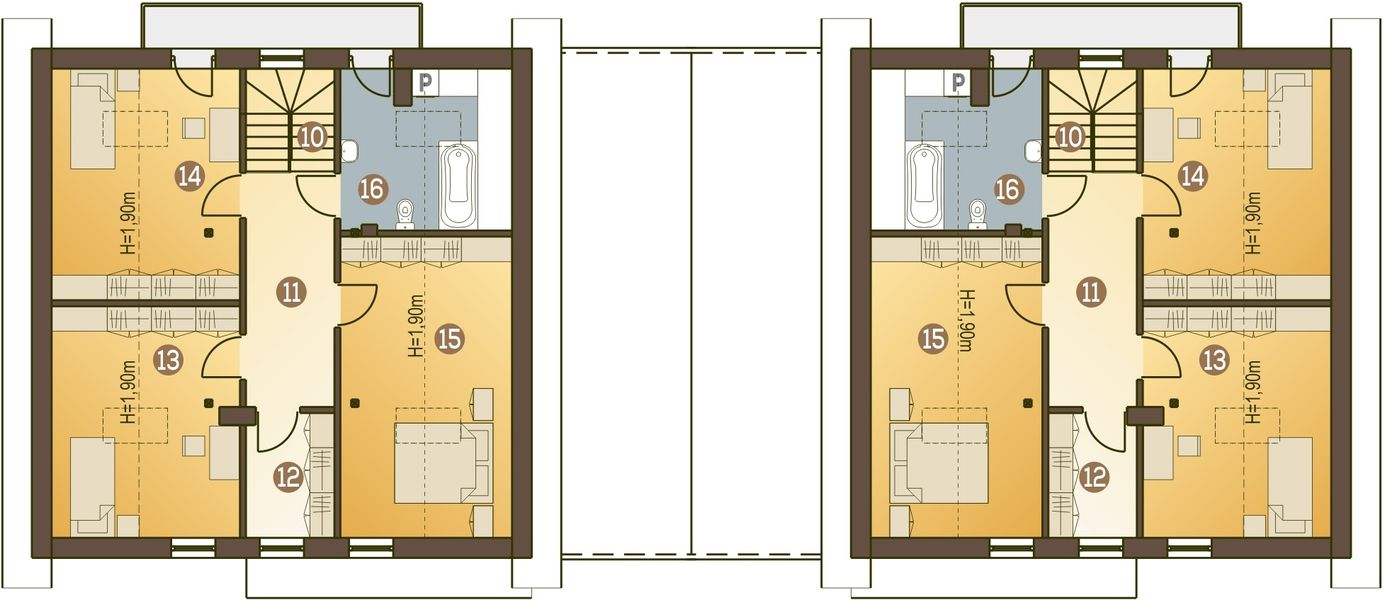 Projekt domu Nowinka z garażem i wiatą bliźniak [A1-BL1] - rzut poddasza, dom liczy 4 pokoje, 2 łazienki i wc