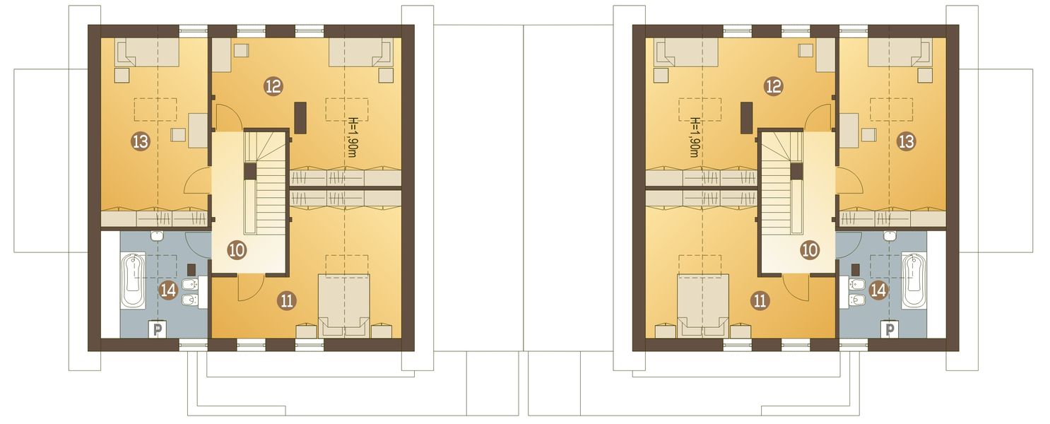 Poddasze projektu Nowinka II z garażem i wiatą bliźniak [A1-BL1]