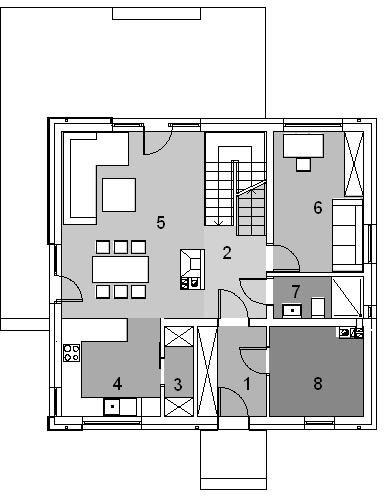 Projekt domu Eco 05 - rzut parteru, dom liczy 4 pokoje, 3 łazienki i wc