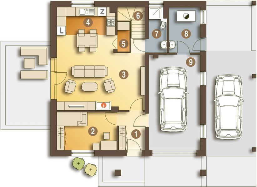 Parter projektu Nowinka III z garażem i wiatą [A1]
