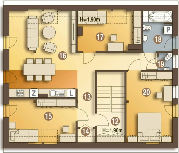 Poddasze projektu Bernikla z garażem 1-st. [A]