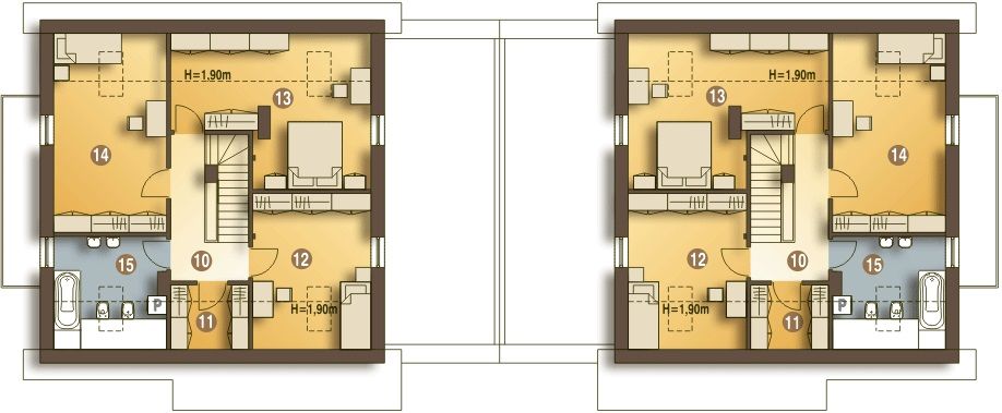 Projekt domu Nowinka IV z garażem i wiatą bliźniak [A1-BL1] - rzut poddasza, dom liczy 4 pokoje, 2 łazienki i wc