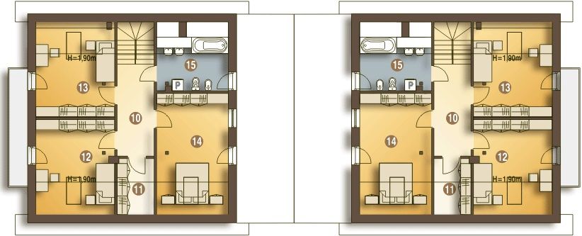 Projekt domu Nowinka III z garażem i wiatą bliźniak [A1-BL1] - rzut poddasza, dom liczy 4 pokoje, 2 łazienki i wc