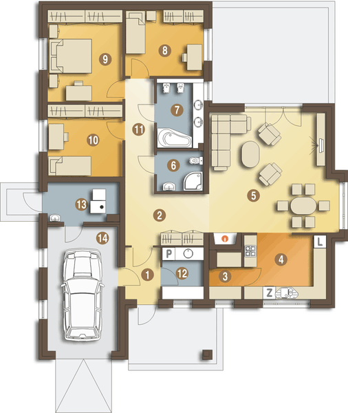 Parter projektu Radek z garażem 1-st. [A]