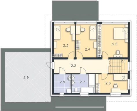 Projekt domu Carrara III DCP332b - rzut 1 piętra, dom liczy 5 pokoje, 2 łazienki i wc