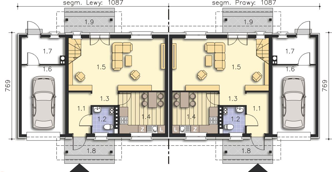 Projekt domu Glasgow II LMBL43 - rzut parteru, dom liczy 3 pokoje, 2 łazienki i wc