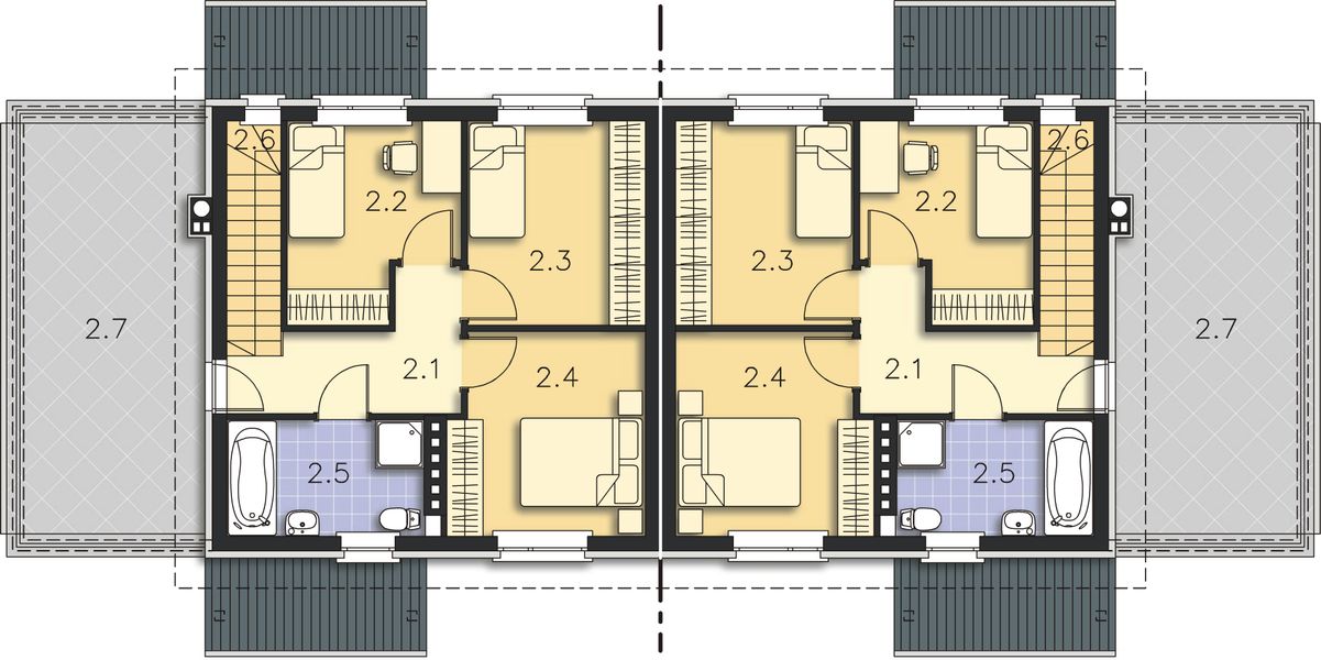Projekt domu Glasgow II LMBL43 - rzut 1 piętra, dom liczy 3 pokoje, 2 łazienki i wc