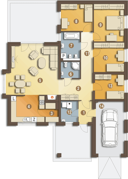 Parter projektu Radek II z garażem 1-st. [A]