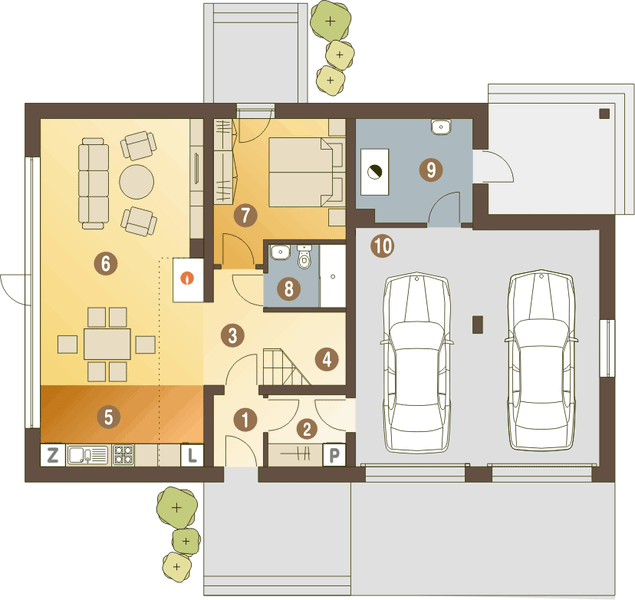 Parter projektu Bernikla III z garażem 2-st. [A1]