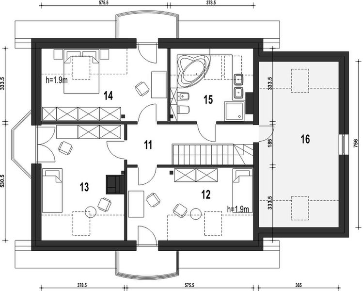 Poddasze projektu Dom Dla Ciebie 1 w3 z garażem 1-st. [A]