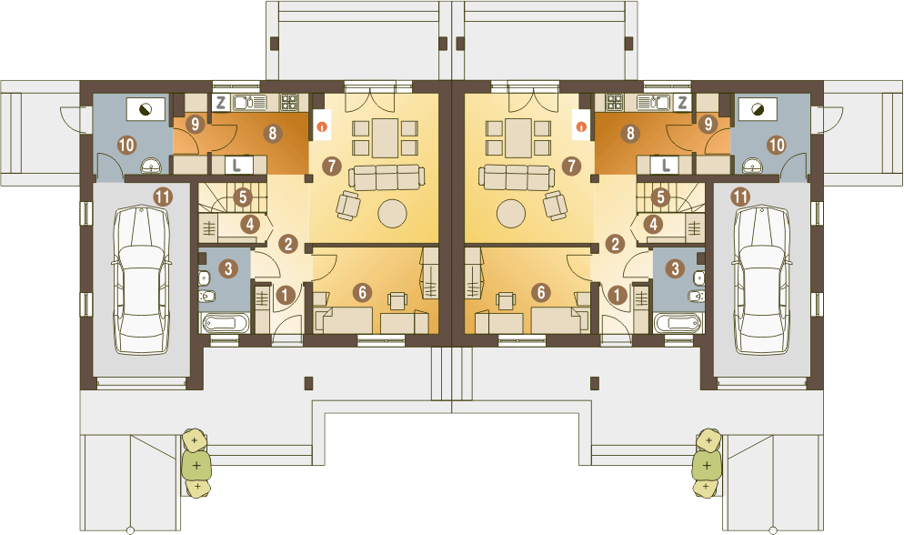 Parter projektu Alka II z garażem 1-st. bliźniak [A-BL2]