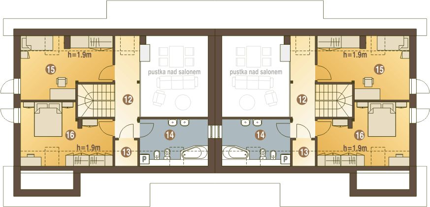Poddasze projektu Alka II z garażem 1-st. bliźniak [A-BL2]
