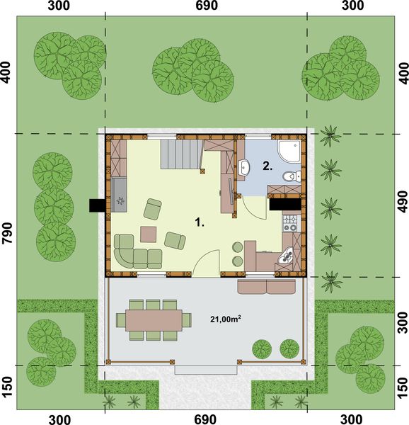 Parter projektu Bari dom letniskowy z poddaszem szkielet drewniany