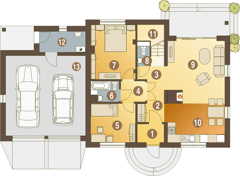 Parter projektu Bażant II z garażem 2-st. [A1]