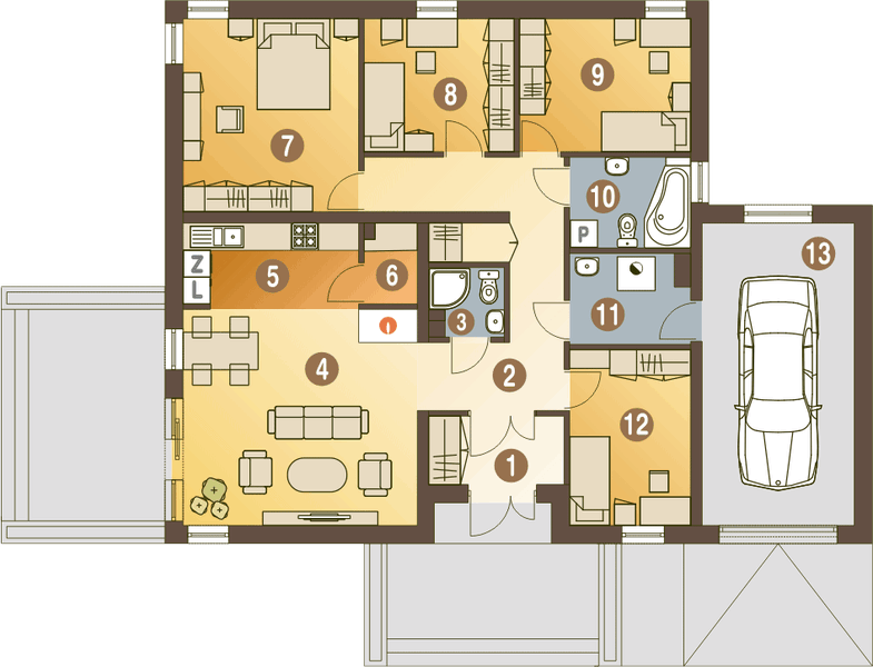 Parter projektu Kalandra II z garażem 1-st. [A]