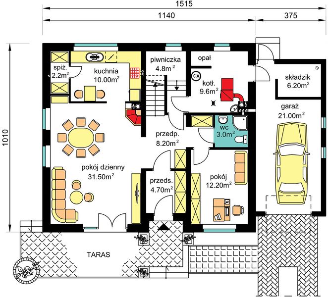 Parter projektu BW-46 z frontem południowym