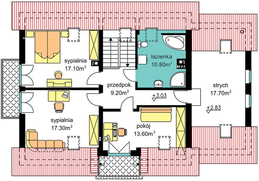 Poddasze projektu BW-46 z frontem południowym