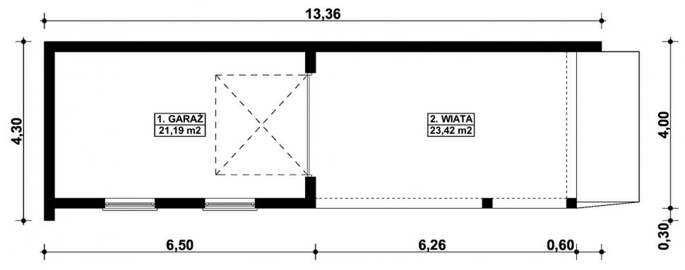 Parter projektu G332 - Budynek garażowy z wiatą