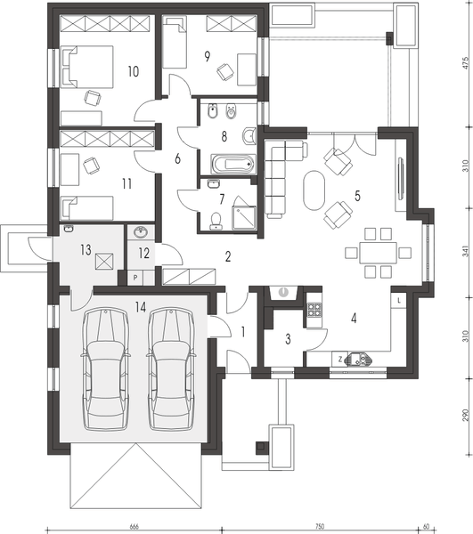 Parter projektu Mikołaj z garażem 2-st. [A]