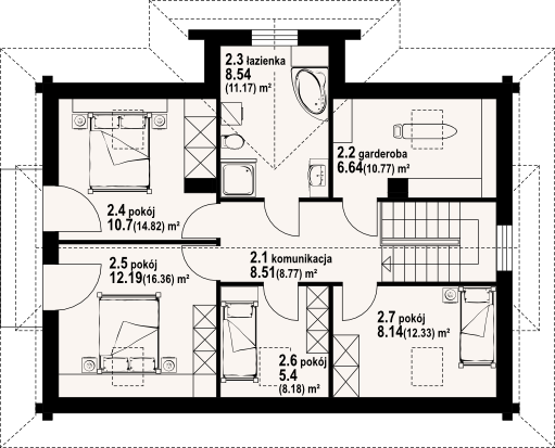 Poddasze projektu Bukowina 3 dw