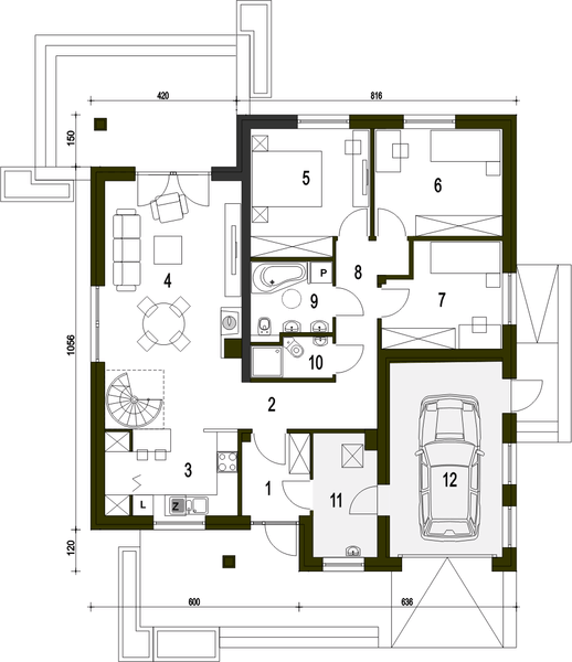 Parter projektu Alf z garażem 1-st. [A]