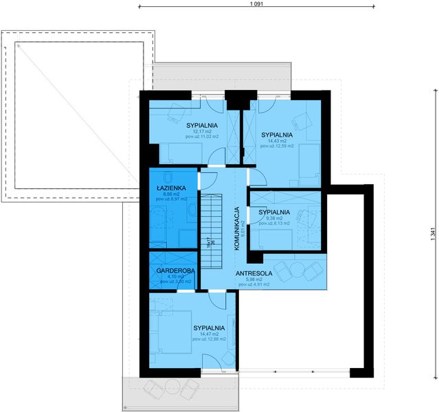 Poddasze projektu Róża wiatrów