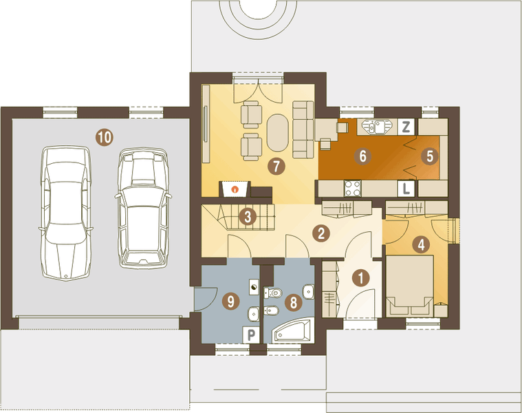 Parter projektu Artur III z garażem 2-st. [A1]