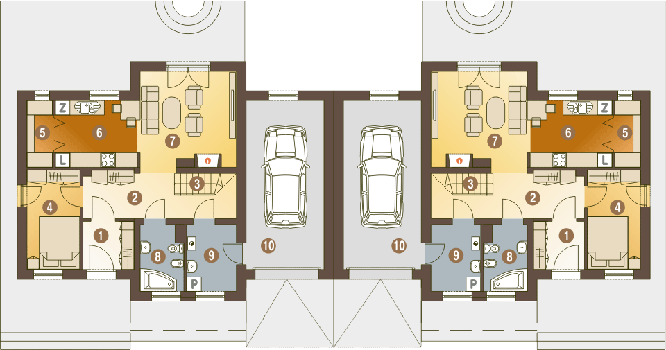 Parter projektu Artur III z garażem 1-st. bliźniak [A-BL]