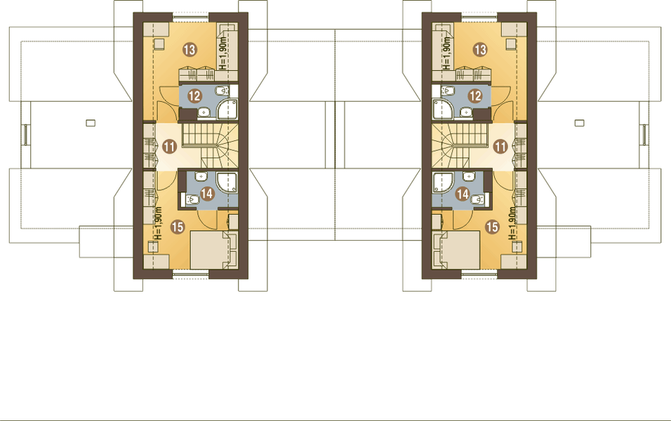 Poddasze projektu Artur III z garażem 1-st. bliźniak [A-BL]