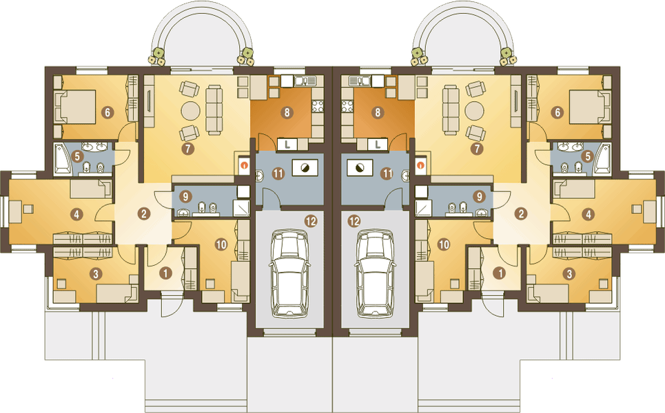 Parter projektu Bączek z garażem 1-st. bliźniak [A-BL1]