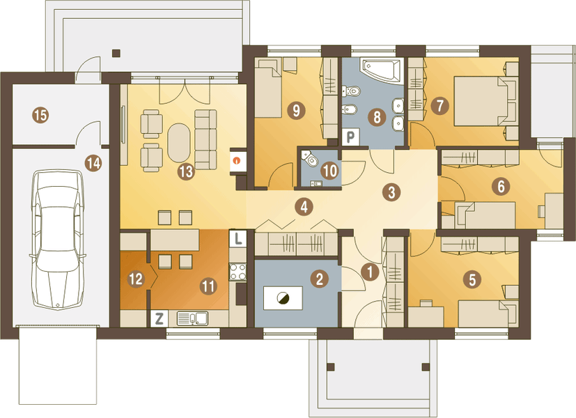 Parter projektu Gąska z garażem 1-st. [A1]