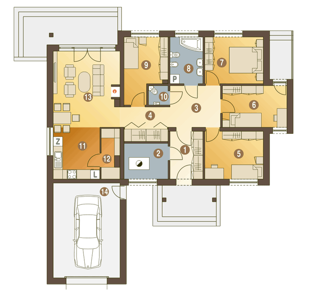 Parter projektu Gąska z garażem 1-st. [A]