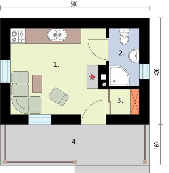 Parter projektu Haga dom letniskowy szkielet drewniany na zgłoszenie do 35m2