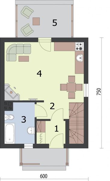 Parter projektu Oklahoma dom letniskowy z poddaszem szkielet drewniany