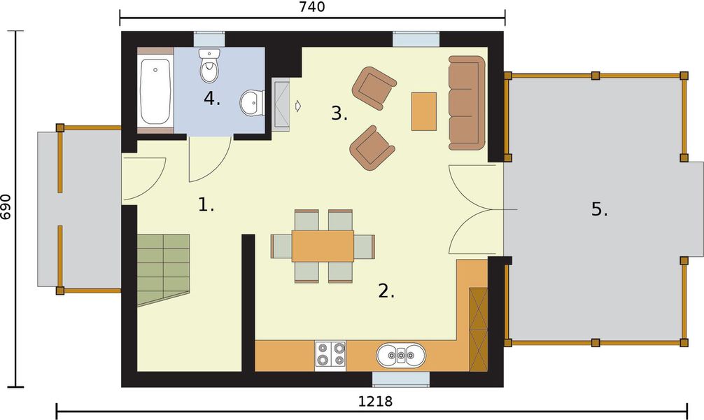 Parter projektu Orlean 3 dom letniskowy z poddaszem szkielet drewniany