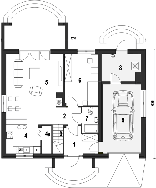 Parter projektu Inka III z garażem 1-st. [A]