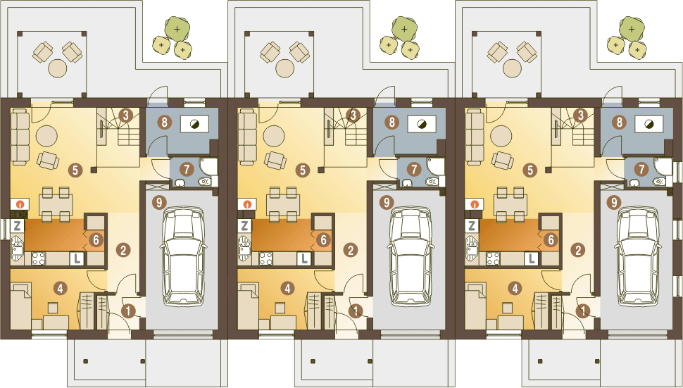 Parter projektu Jarząbek II z garażem 1-st. szeregówka [A-SZ]