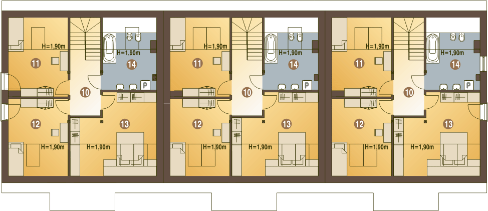 Poddasze projektu Jarząbek II z garażem 1-st. szeregówka [A-SZ]
