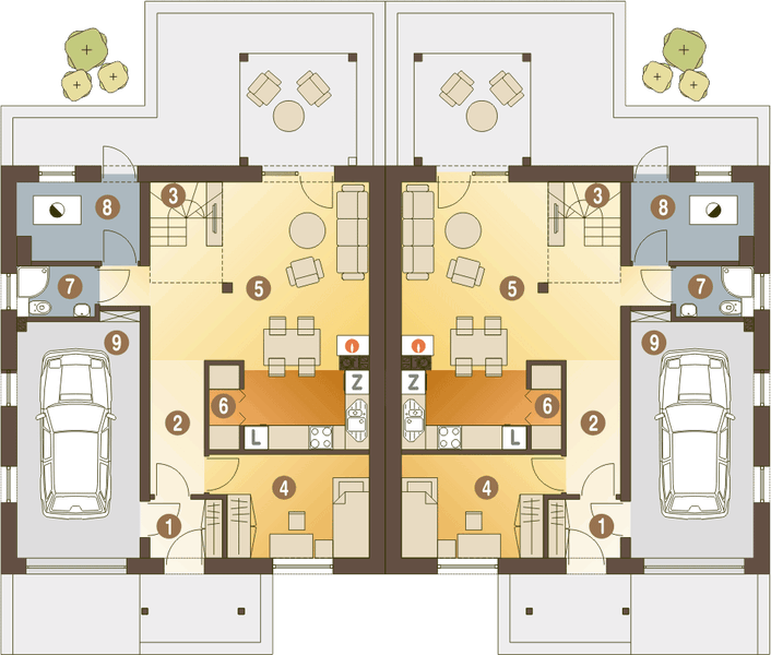 Parter projektu Jarząbek II z garażem 1-st. bliźniak [A-BL2]