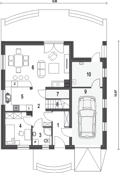 Parter projektu Aksel z garażem 1-st. [A]