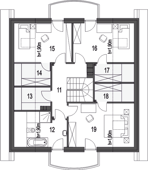 Poddasze projektu Aksel z garażem 1-st. [A]