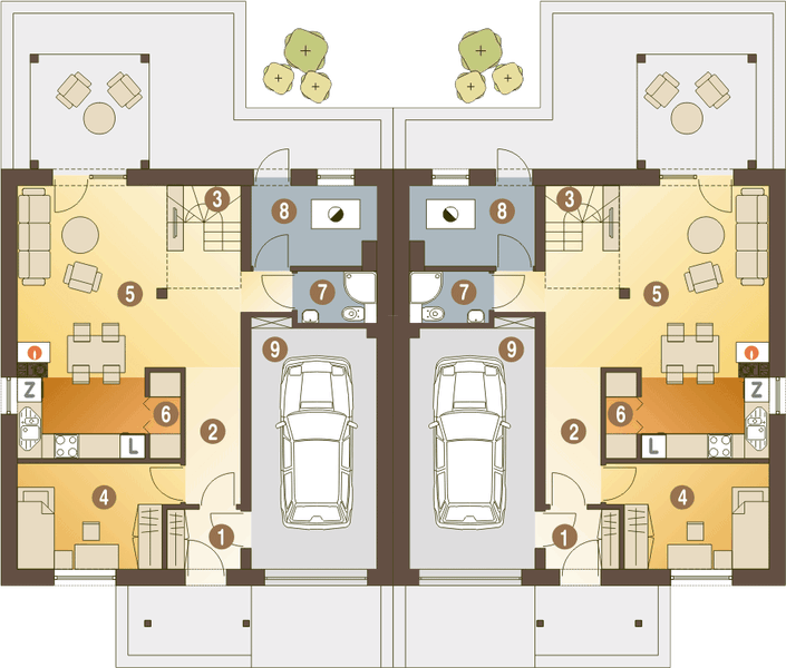 Parter projektu Jarząbek II z garażem 1-st. bliźniak [A-BL1]