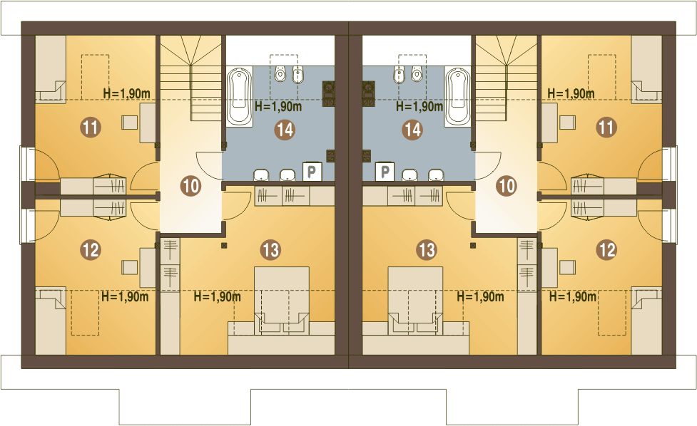 Poddasze projektu Jarząbek II z garażem 1-st. bliźniak [A-BL1]