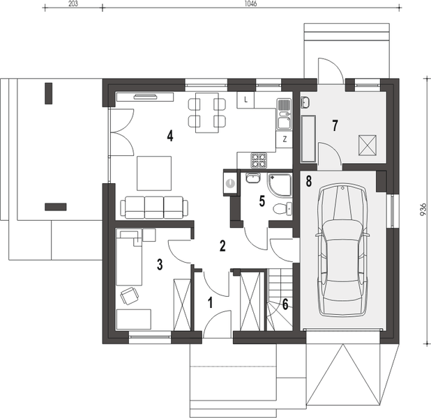 Parter projektu Monika z garażem 1-st. [A]