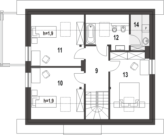 Poddasze projektu Monika z garażem 1-st. [A]