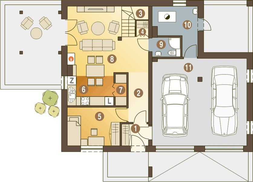 Parter projektu Jarząbek z garażem 2-st. [A1]