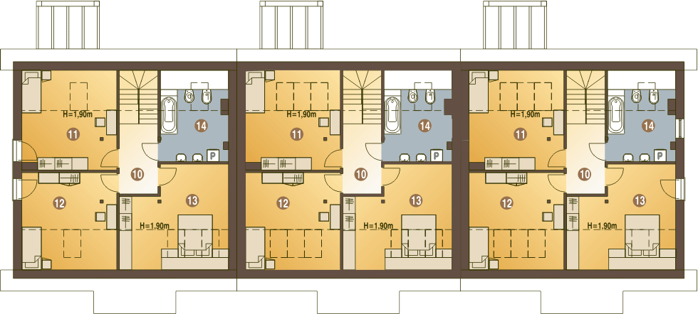 Poddasze projektu Jarząbek III z garażem 1-st. szeregówka [A-SZ]